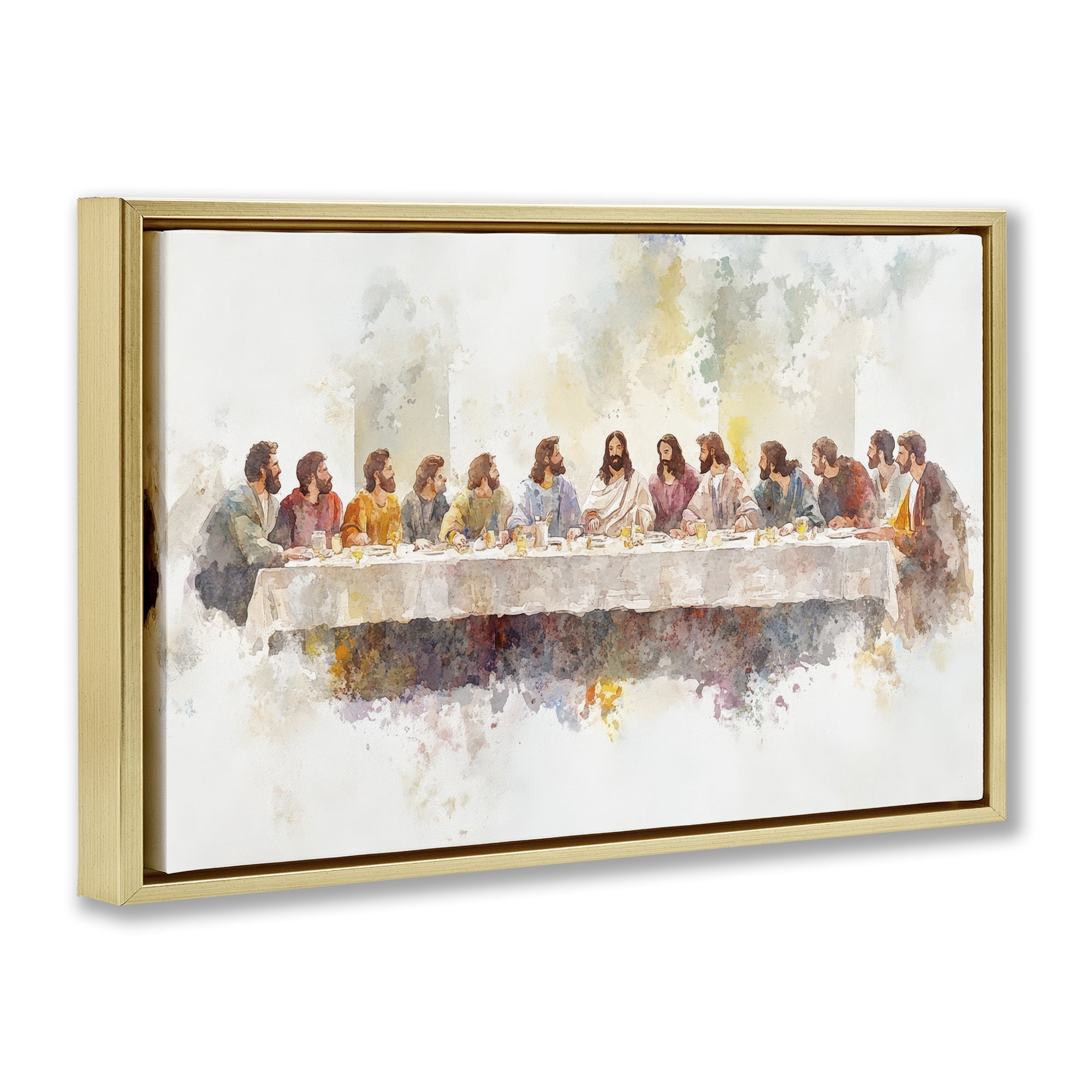 Stupell Industries Watercolor Supper Spirituality Gold Framed Floater Canvas Wall Art, design by Petal Prints Design