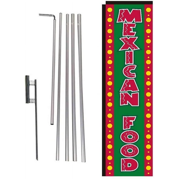 Mexican Food Rectangle Feather Banner Flag Sign with Pole Kit and Ground Spike for Restaurants, Markets, Business Owners