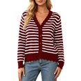 thumbnail image 4 of Lixiuxyad ‌Women's V-Neck Striped Knit Cardigan Long Sleeve Button-Front Summer Knit Tops,Red, 4 of 6