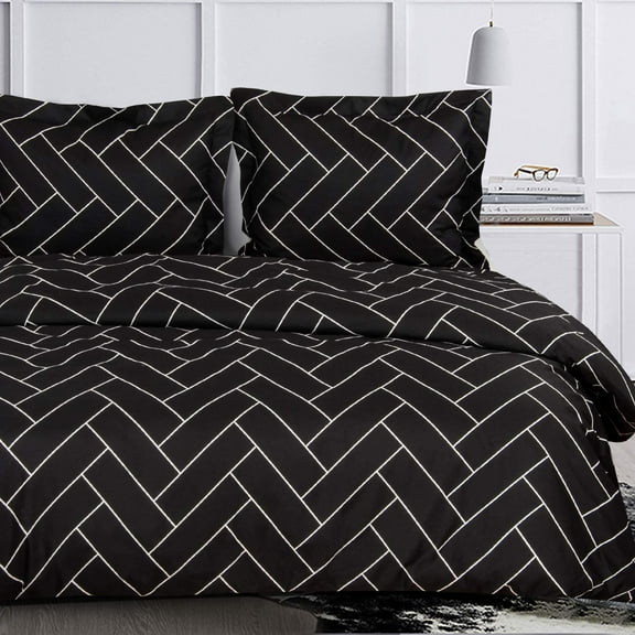 Microfiber Twin Duvet Cover Set, 2 Pieces Ultra Soft Brick Printed Comforter Cover Set with Zipper Closure and Corner Ties, Black