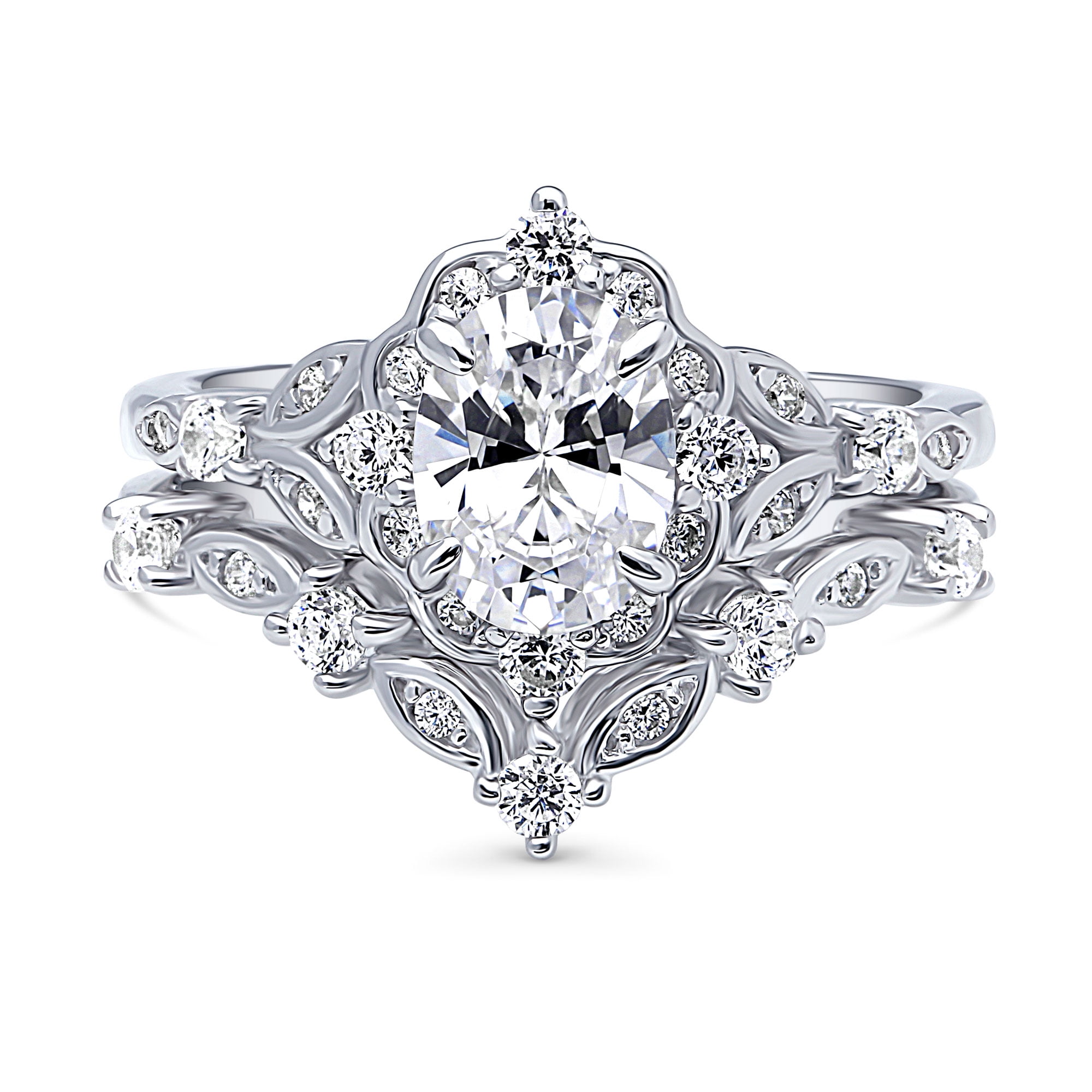 BERRICLE Sterling Silver Halo Wedding Engagement Rings Oval Cut Cubic Zirconia CZ Wishbone Ring Set for Women, Rhodium Plated Size 5