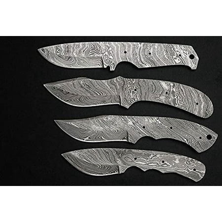 4 pieces set of 8 7.5 and 6.5 long hand forged Damascus steel blank blade skinning knife set 3 to 4 inches cutting edge compact pocket knife blanks knife making supplies
