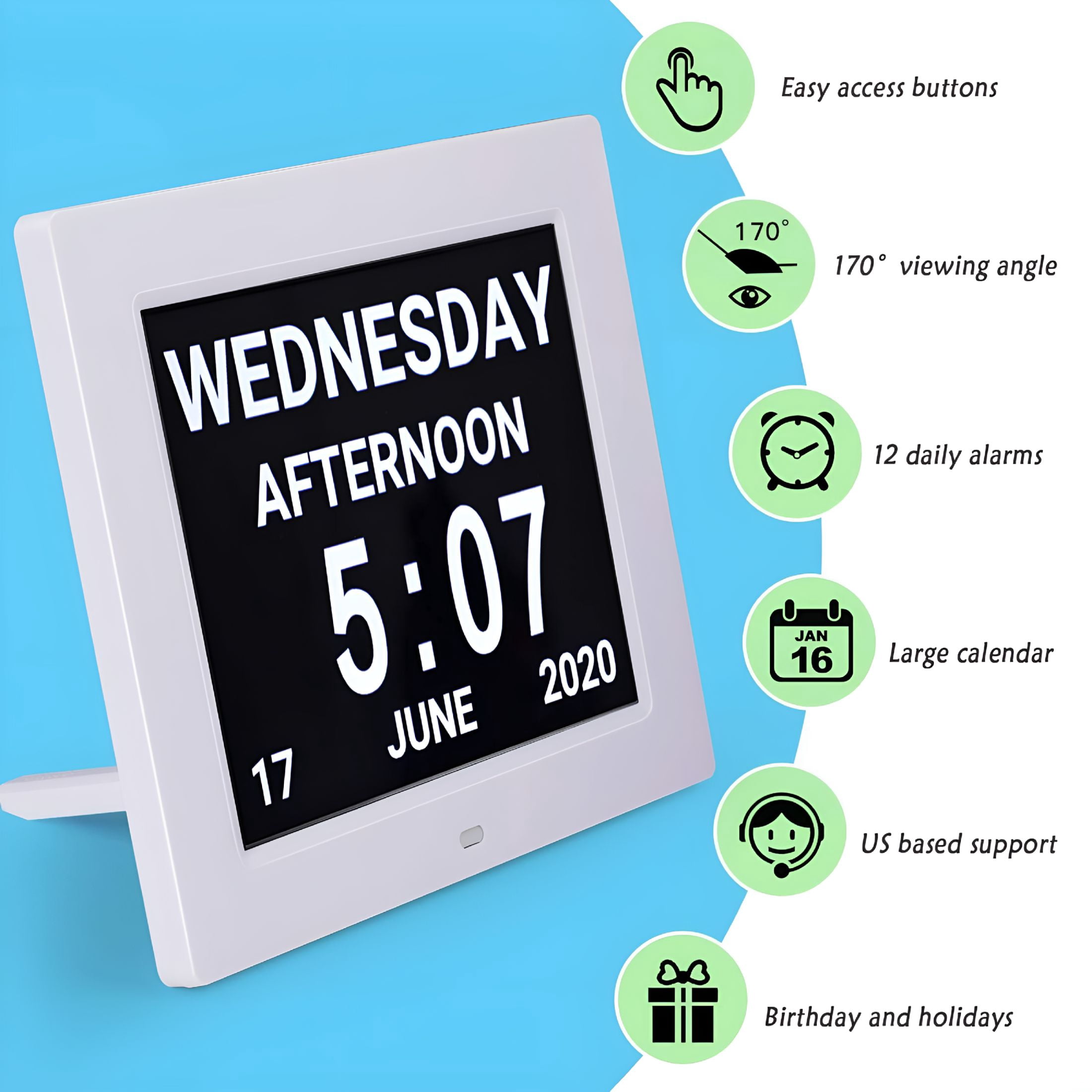 DESIGNICE 2026 New Digital Calendar Clock Extra Large Non-Abbreviated Day Date Month,Clock with 1 Option for Senior Elderly Memory Loss Vision Impaired Clock