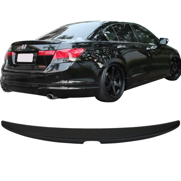 Trunk Spoiler Compatible With 2008-2012 Honda Accord 4 Door, Factory Style Unpainted Black ABS Rear Tail Lip Deck Boot Wing by IKON MOTORSPORTS