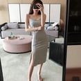 thumbnail image 3 of Femmes d'Été Sexy Condole Ceinture Douce V Col Base Rétro Long Côté Fente Robe de Mode Slim Glamour Robe, 3 of 4