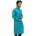 thumbnail image 3 of Atasi Men's Long Green Cotton Mandarin Collar Shirt Ethnic Clothing-Small, 3 of 8
