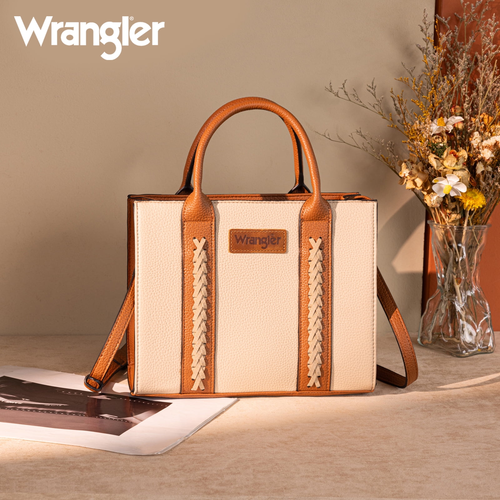 Wrangler Tote Bags for Women and Purse for Women with Adjustable Strap, Tan