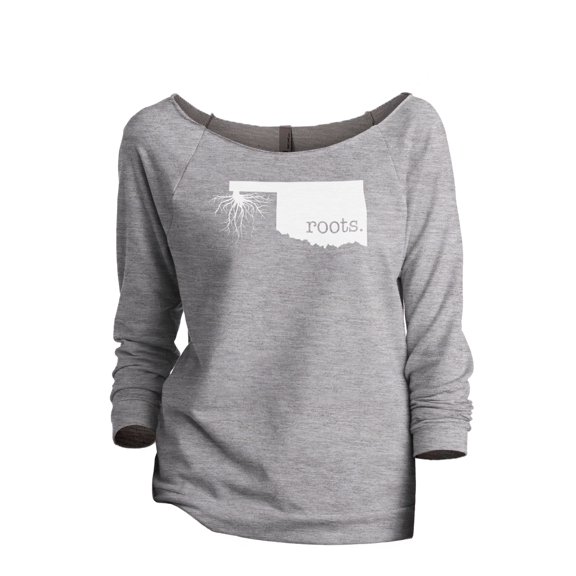 Thread Tank Home Roots State Oklahoma OK Women's Slouchy 3/4 Sleeves Raglan Sweatshirt Sport Grey Small
