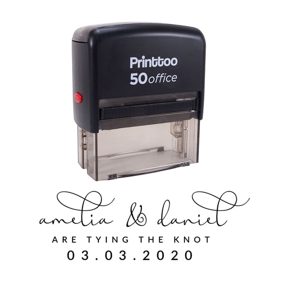 Printtoo Personalized Black Self Inking Tying The Knot Stamp Custom Wedding Favor Rubber Stamper-68 x 30 mm
