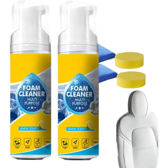 4-in-1 Multi-Enzyme Foam Cleaner, 5oz All-Purpose Deep Cleaning Spray for Car Interior, Kitchen Grease, Bathroom Tiles, Sofa Upholstery (2PCS   2 Sponge   Towel)
