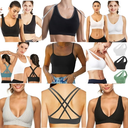 

LUXIF Women Criss-Cross Back Padded Sports Bra Activewear Tops for Yoga Running Fitness Pack of 3
