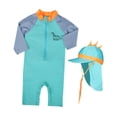 thumbnail image 1 of Traje de baño para niños de manga larga con cremallera, divertido traje de baño de tiburón con protección solar Azul, 1 of 9