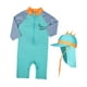 thumbnail image 1 of Traje de baño para niños, ropa de playa de manga larga, traje de baño divertido, protección solar bonita con sombrero, traje de baño de verano con cre Azul, 1 of 8