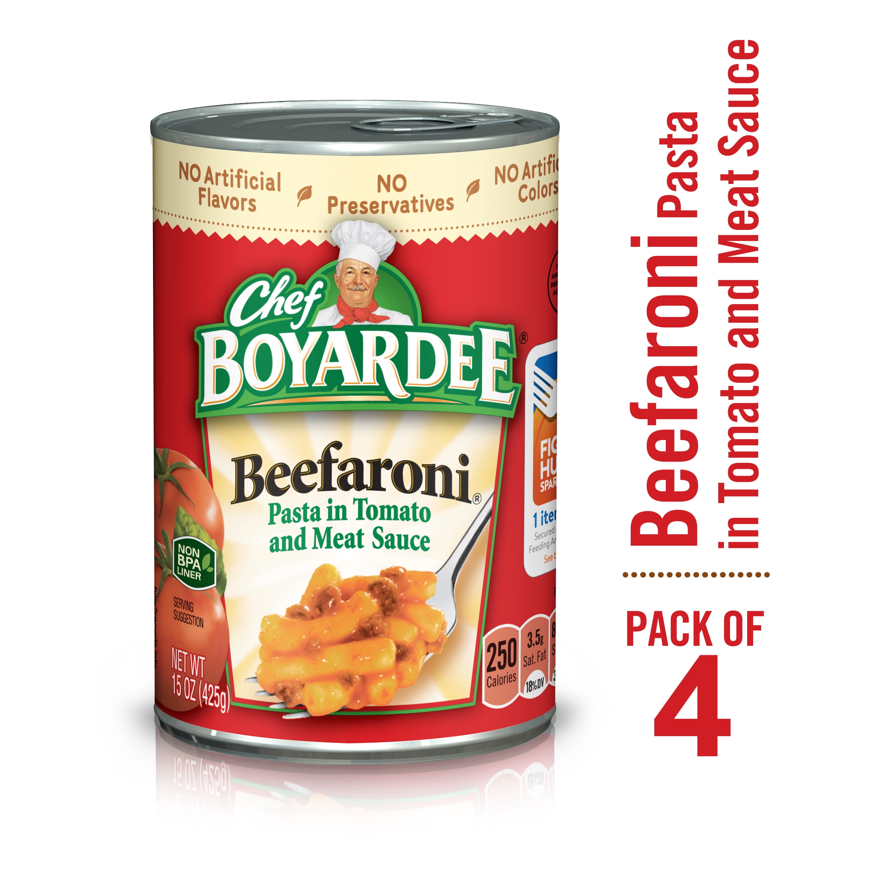 Chef Boyardee Beefaroni Beef Macaroni, Microwave Pasta, 4 Pack, 15 Oz