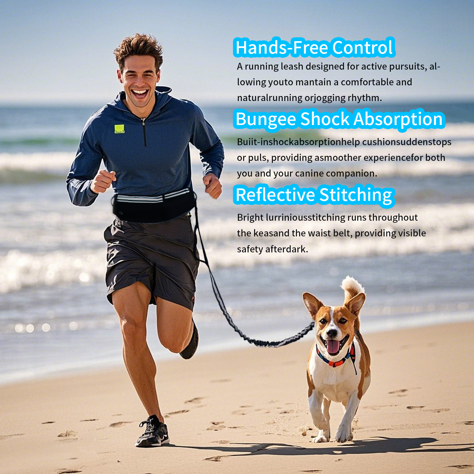 Hands Free Dog Leash with Pouch, Waist Leash for Dog Walking Bungee Leashs Reflective Dual Padded Handles, Running leashe for Dogs Large & Medium Dogs