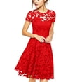 thumbnail image 2 of Women's Party Dress Short Sleeve Round Neck with Lace Trim Floral Elegant Cocktail Dress for Spring Fall Banquet Wedding Guest,Red,5XL, 2 of 7