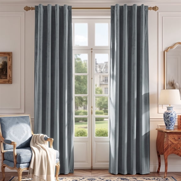 TOPICK Blackout Dark Slate Velvet Curtains Thermal Insulated Back Tab Drapes for Living Room and Bedroom 40"W x 84"L, 2 Panels