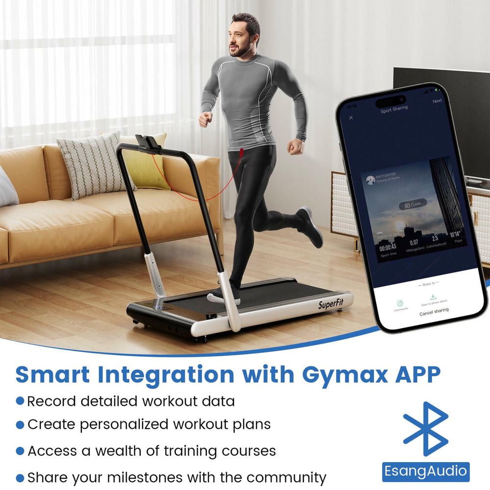 Resenkos 3 HP 3-in-1 Folding Treadmill with App Connectivity and Speakers - Silver