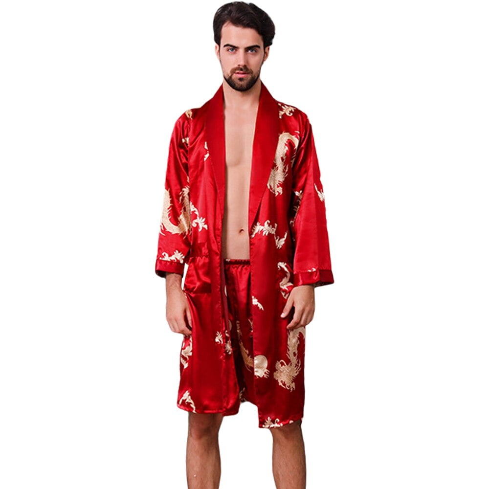 YHWW Sleepwear,Luxury Designer Men's Silk Kimono Robe Plus 5XL Long Sleeve  Sleepwear Bathrobe Oversized Satin Nightgown