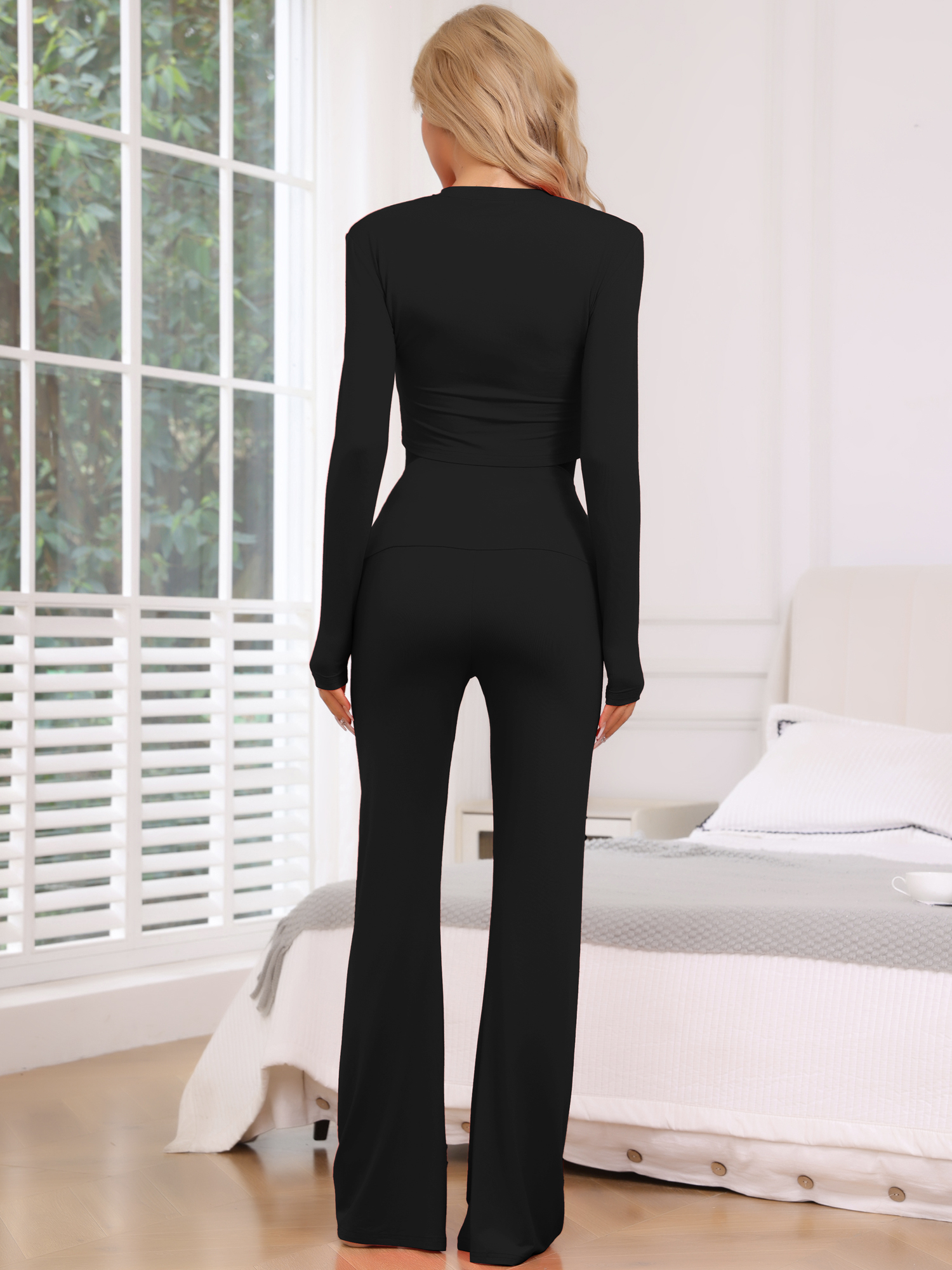 DARING DIVA Women's Crop Top and Flare Pants Lounge Sets XL Black