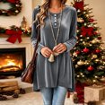 thumbnail image 7 of Karymi Solid Velvet Tunic Womens Tops, Crew Neck Half Button Long Sleeve Loose A-line Hem Pullover, 7 of 7