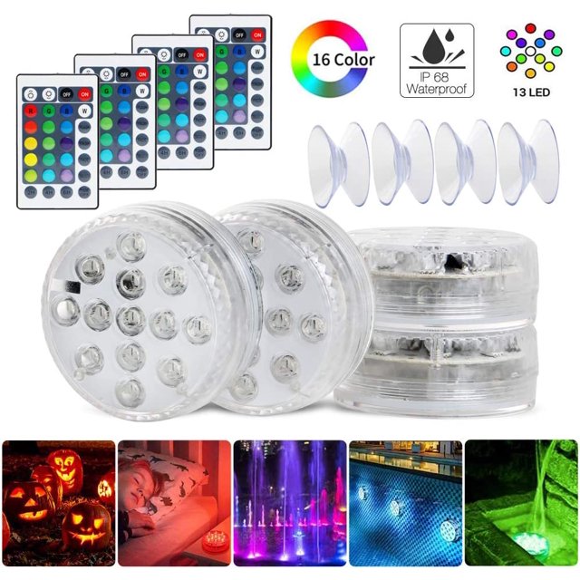 Paquete de 4 luces LED sumergibles RGB que cambian de color para piscina IP68 a prueba de agua para fuente de piscina, boda, fiesta, Halloween, decoración navideña (4 piezas) JFHHH pequeña