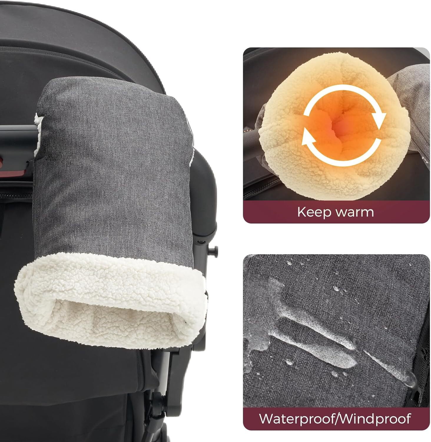 Momcozy Stroller Gloves Warmmuffs,Universal Winter Anti-Freeze Stroller Mittens,Winter Handmuff Stroller Accessories,Ultra-Plush,Weather-Proof,Foldable Adjustable,Shopping Golf Pet Cart, Gray