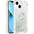 thumbnail image 6 of Glitter Case for Apple iPhone 14, Bling Sparkle Floating Cover Liquid Fashion Girly Women Girls Clear with Ring Holder Phone Case for iPhone 14  Silver, 6 of 12