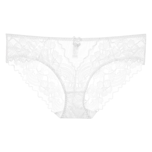 VONCOS Womens White Lace Panties Bikini Mid Rise Breathable Soft Stretch Floral Lace with Bow Everyday & Special Occasion Underwear,Size S