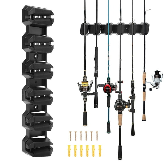 Fishing Vertical Rod Holder, EEEkit EVA Wall Mounted Fishing Pole Support Fishing Rod Rack, Black