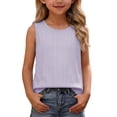 thumbnail image 2 of ZACPNCV Girls Tank Tops Kids Cotton Blend Undershirt Summer Cute Striped Sleeveless Top Casual Tee for 4-14Y B-Purple, 2 of 9