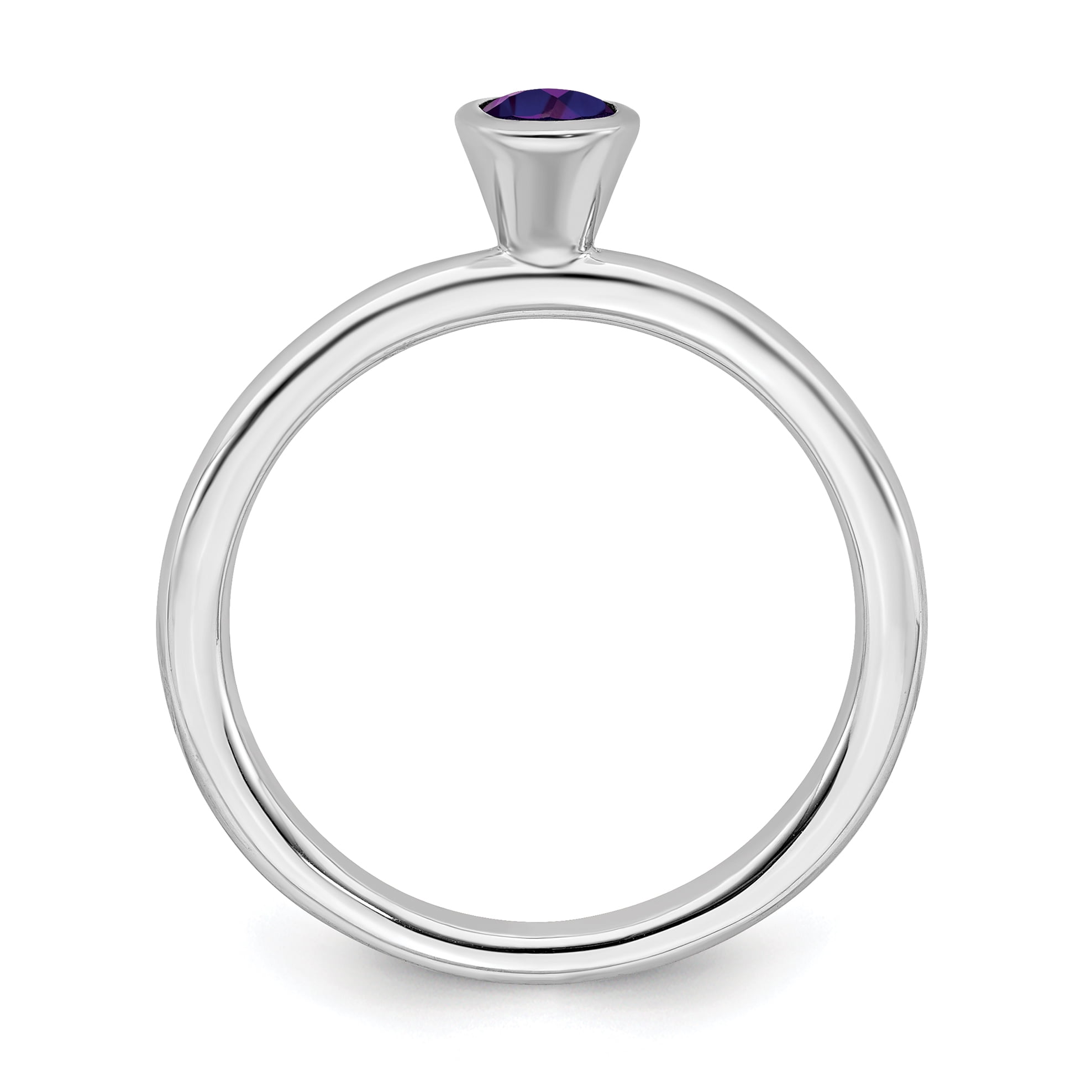 High 4mm Round Amethyst Sterling Silver Ring