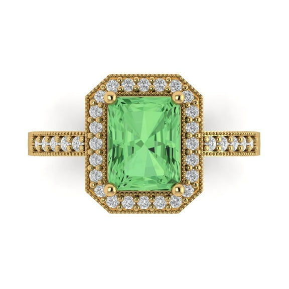 Clara Pucci 14K Yellow Gold 2.78ct Green Halo Ring for Women