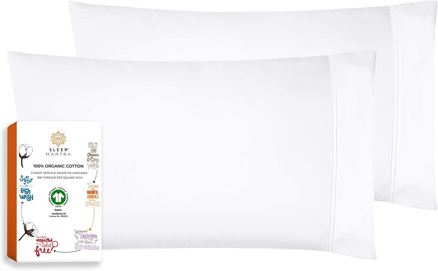 Premium Cotton Soft Pillow Case Covers Bed Pillowcases 2Pcs 20 x 30 Inches 500TC 