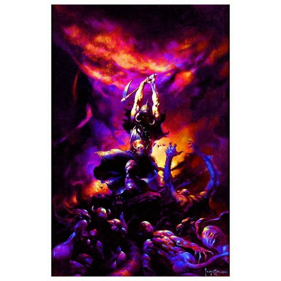 BUY ART FOR LESS Officially Licensed Death Dealer 2 Fantasy art poster Frank Frazetta Non Flock Blacklight 24 x 36 Inch Art Poster - Decorative Print - Poster Paper - Ready to Frame
