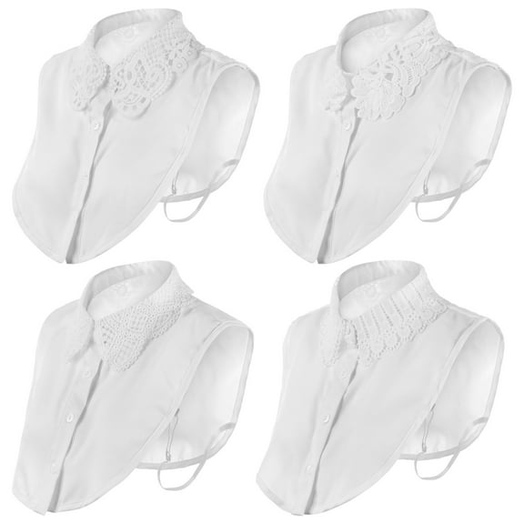 4 PCS Fake Collars, Women's Faux Collar, Peter Pan Style with Embroidered Lace, Polyester Fabric, Versatile White Dickie Collars for Various Occasions Daily Life