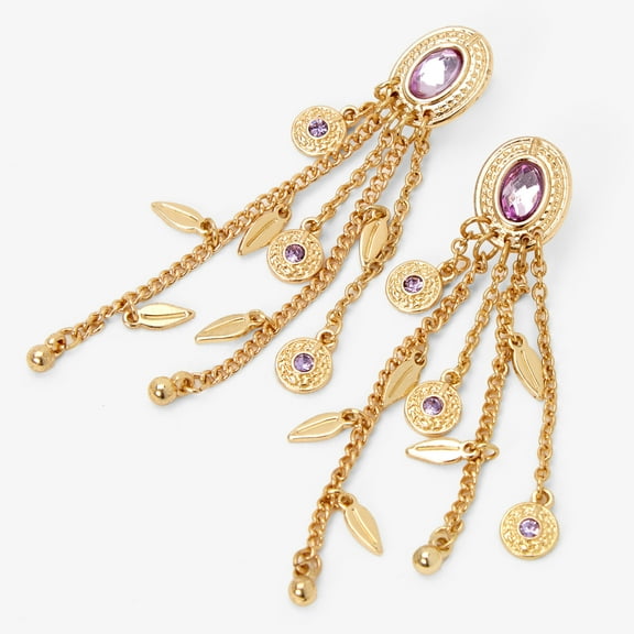 Claire's Gold Post Dangle Metal Coin with Pink Gemstone Earrings