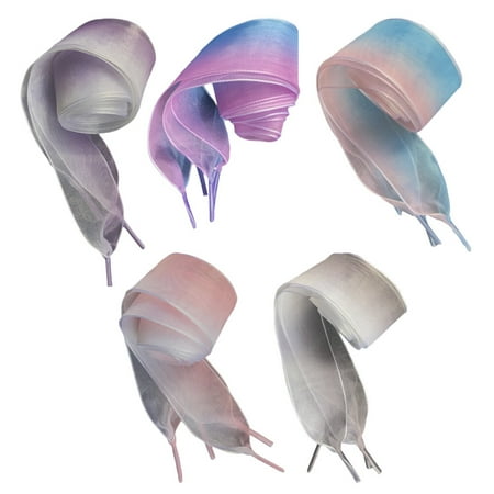 

5 Pairs of 100cm Shoelaces Gradient Color Matching Yarn Shoelace Semi-transparent Widened Shoe Tie (Blue and Pink/Blue and Purple/Pink and White/Black and White/Purple and White)