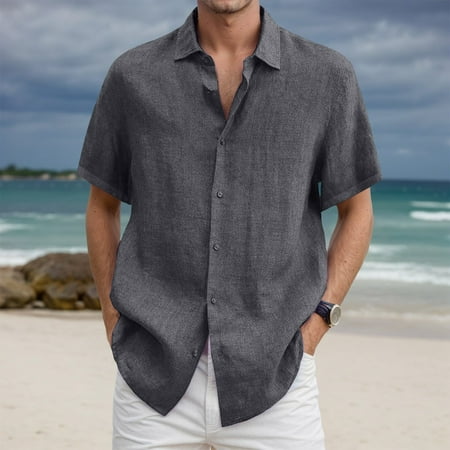 Gyexs Dress Shirts for Men Short Sleeve Grey with Pocket Soft Tops Lightweight Classic Fit Tshirt Holiday Men Apparel Size XXXXL