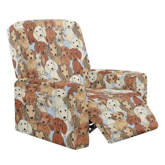 Renewold Dachshund Dog Stretch Recliner Cover Universal 4 Pieces Cute Dog Puppy Recliner Sofa Cover Stay in Place Furniture Protector Home Decor for Pets, Dogs, Cats, Kids