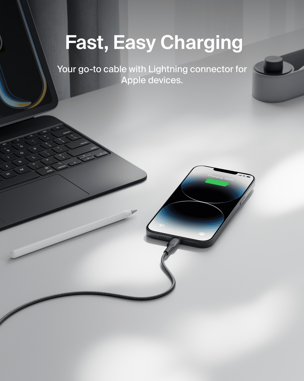 Belkin Eco USB A to Lightning Cable 10 ft. - Soft, Braided, Flexible Cable, Fast Charging iPhone Charger Cord for iPhone 14 & Earlier Series, iPad 9th Gen, & AirPods, Travel Essentials - Black