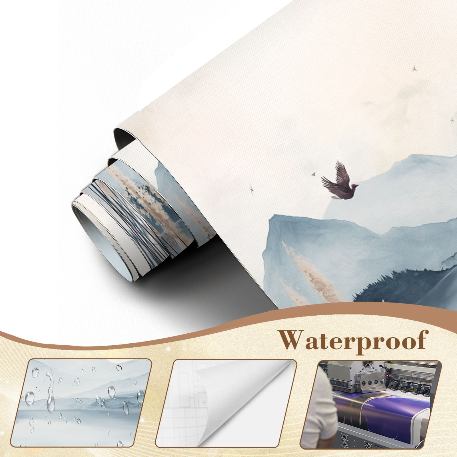 Wallpaper Mountain Peak Lake Wall Mural Tall Reeds Mountains Peel and Stick Wall Murals 100"H x 144"W Removable PVC Wall Paper Self-Adhesive Wall Paintings Art Decor for Bedroom Living Room