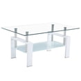 thumbnail image 3 of Veryke Modern Glass Coffee Table with Lower Shelf, Rectangle Center Table for Living Room, White, 3 of 7