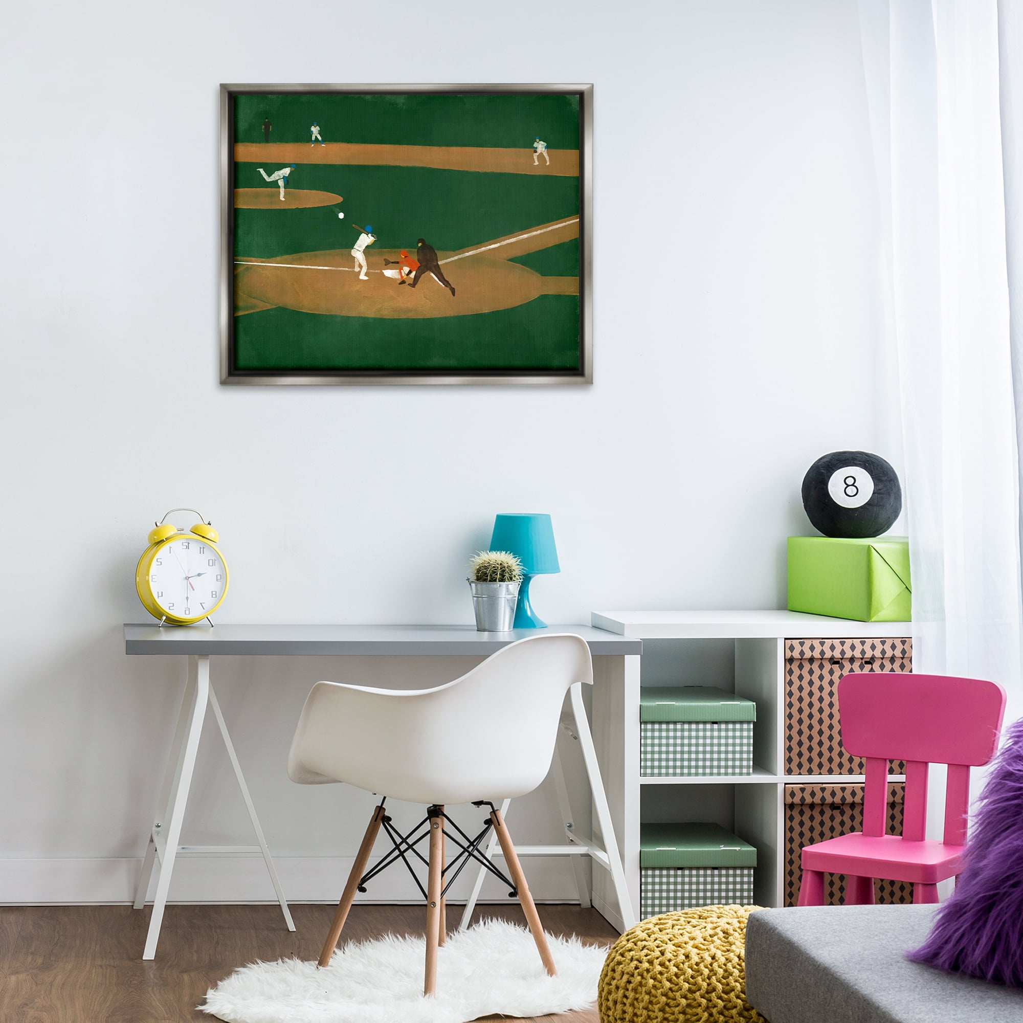 Stupell Industries Baseball Field View Sports Painting Gray Floater Framed Canvas Art Print Wall Art, 31 x 25