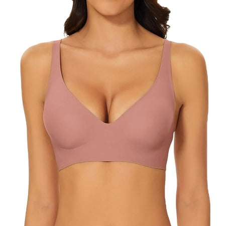 VISALY T Shirt Bra  Women Stylish Intimates Comfortable Traceless Sports Underwear Solid Color Sleeping Bra  Sports Bras for Women High Support  Bras  Plunge Bra (Pink  XXL)