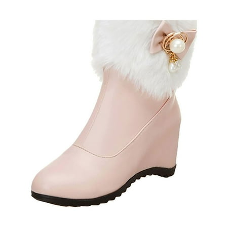 

SEMIMAY Ladies Fashion Fashion Leather Pointed Side Zipper Inside High Warm Short Cotton Boots Pink