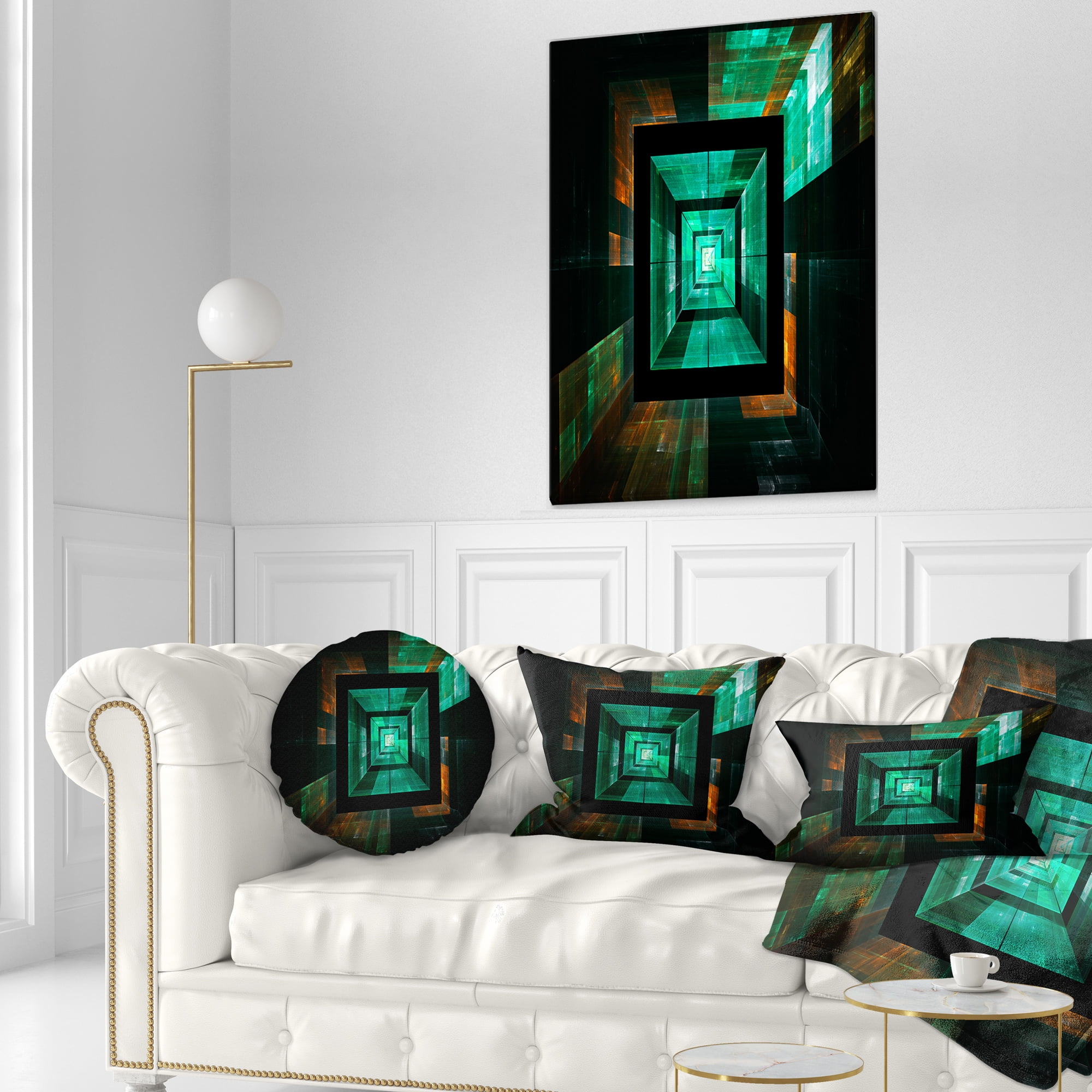 Designart Deep Green Infinite Cube - Contemporary Throw Pillow - 12x20