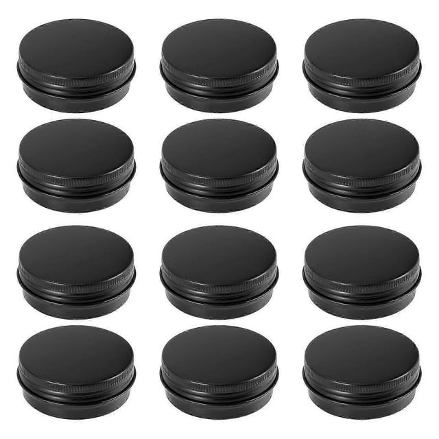 12pcs 1oz Black Aluminum Tin Jars Round Screw Lid Containers Empty Metal Storage Cans For Organizin
