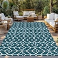 thumbnail image 2 of Geometric Outdoor Rug for Patio/Deck/Porch, Non-Slip Large Area Rug 4 x 6 Ft, Modern Abstract Lines Texture Teal Indoor Outdoor Rugs Washable Area Rugs, Reversible Camping Rug Carpet Runner, 2 of 8