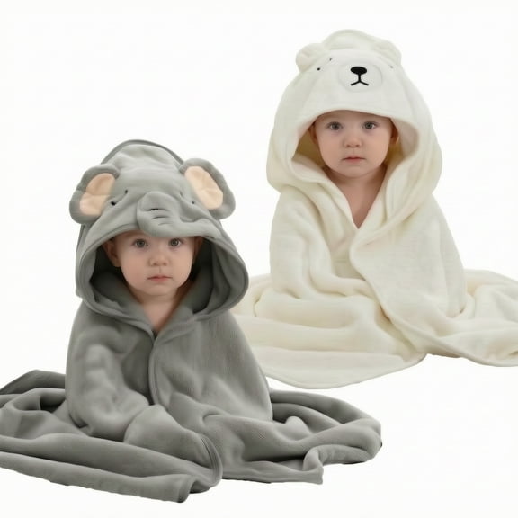 2pcs Baby Hooded Towels Soft Cotton Baby Bath Towel Highly Absorbent Bathrobe Blanket Warm Toddlers Shower Gifts for Boys Girls,31.5 x 31.5"